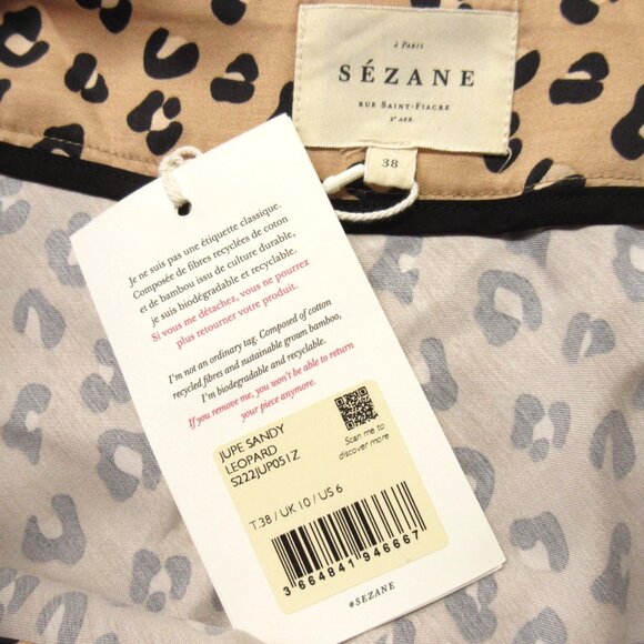 NWT Sezane Sandy in Leopard Spotted Satin A-line Midi Skirt 38 / 6 - Picture 5 of 6